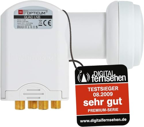 RED OPTICUM 04H Quad LNB – Digital 4-Fach mit LTE Filter, 0.1dB Rauschmaß Wetterschutz, Full HD - 4K UHD Sat-4 Teilnehmer für Satellitenschüssel Satelliten TV (weiß, Quad LNB)