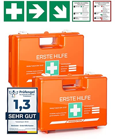 2x Erste Hilfe Kasten mit Inhalt nach neuer DIN 13157:2021 I Verbandskasten inkl. praktischer Wandhalterung, 5x Aufkleber & Plombe I Erste Hilfe Koffer für Betriebe, Einrichtungen & Zuhause
