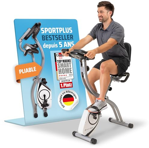 SportPlus Klappbarer Heimtrainer – Leises Hometrainer Fahrrad für Zuhause – Faltbares Fitnessbike & Ergometer mit Rückenlehne – Heimtrainer Fahrrad bis 100 kg belastbar – Indoor Cycling