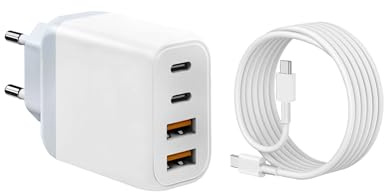 USB C Ladegerät mit Kabel, 4 Ports PD Netzteil Mehrfach Schnellladegerät mit USB-C+USB-A Power Adapter 40W Stecker für lPhone 17/16/15/14/13 G a laxy Handys, Schnellladeblock Ladeladapter Ladestecker