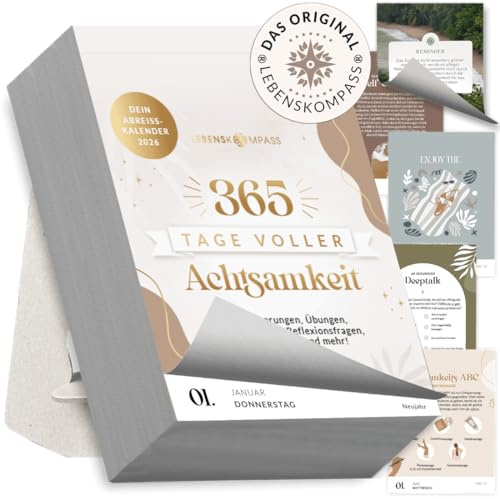 Lebenskompass® Abreißkalender 2026 täglich - Tagesabreißkalender 2026 für 365 Tage Achtsamkeit und Inspiration - Abreisskalender 2026 täglich Sprüche, Übungen und Tipps für ein erfülltes Jahr