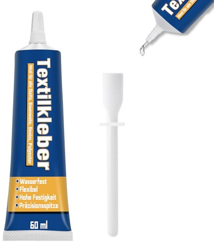 Textilkleber Waschmaschinenfest, Flexibel Stoffkleber Textilkleber, Stoff Kleben Statt Nähen, Textil Kleber Extra Stark Geeignet Für Baumwolle, Leder, Flanell, Denim Und Polyester Usw. (60ml)