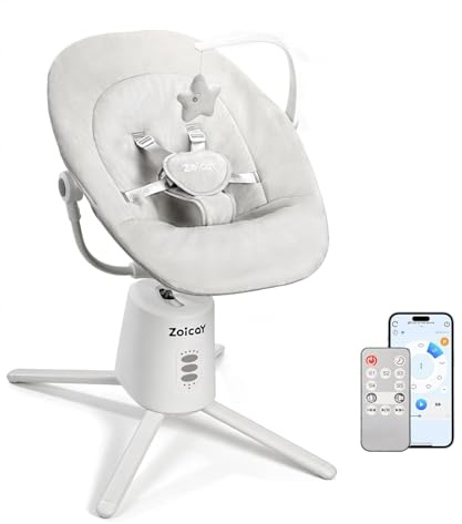Babywippe Verstellbare Rückenlehne Zoicay Babywippe Elektrisch mit 3 Schwingmodi Fernbedienung und Bluetooth Steuerung Timing und Musik funktion Babyschaukel Elektrisch Innenraum für 0-9 monate (Weiß)