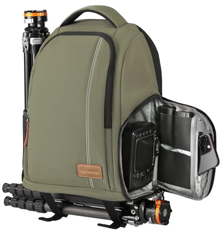 TARION Kamerarucksack Spiegelreflex Fotorucksack Wasserdicht Leicht und Kompakt Klein DSLR Rucksack mit 15 Zoll Laptopfach und Regenhaube(Grün)