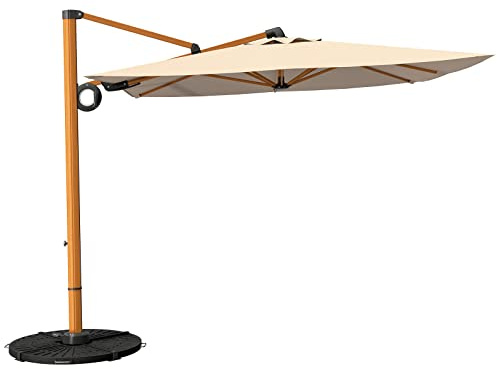 Grand patio Sonnenschirm Sonnenschutz Balkon, Ampelschirm 300 cm mit Kurbel, Windbeständig Sonnenschirme für Terrasse, Garten, Strand, UV-Schutz 50+ (Champagne, Rechteckig)