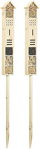 Royal Gardineer Insektenhotel groß: 2er-Set Insektenhotels Flip mit Erdspieß, 160 cm (Holz, auf Holzstab, Kinder)