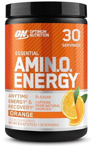 Optimum Nutrition Amino Energy Pre Workout Powder, Energy Drink mit Aminosäuren, BCAA, L-Glutamin und L-Leucin, Vitamin C und Koffein, Orangen-Geschmack, 30 Portionen, 270 g