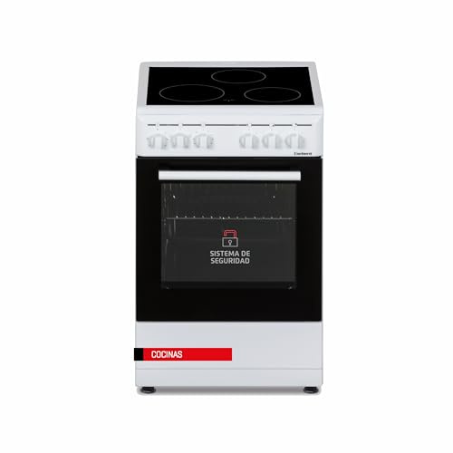 Küche, Fassungsvermögen 48 l, Elektroherd mit 4 Funktionen, Glaskeramik-Kochfeld, Doppelglas-Tür, verchromtes Tablett und Grill, Weiß, automatische Sicherheitsabschaltung FFD, A