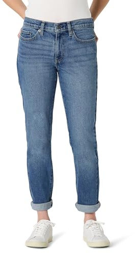 Amazon Essentials Damen Geringfügig Elastische Boyfriend-Crop-Jeans Mittelhoher Bund, Aschblau, 42