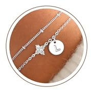 TINGN Armband Damen Silber, 14K Weißgold Vergoldete Armband mit Buchstaben L Personalisiertes Armbänder Silber Geburtstagsgeschenk für Frauen Mädchen Freundin Vierblättriges Kleeblatt Schmuck Damen