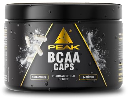 PEAK BCAA Caps - 240 Kapseln I 48 Portionen I verzweigtkettige Aminosäuren I L-Leucin, L-Isoleucin, L-Valin (2:1:1) I mit B-Vitaminen I einfache Einnahme