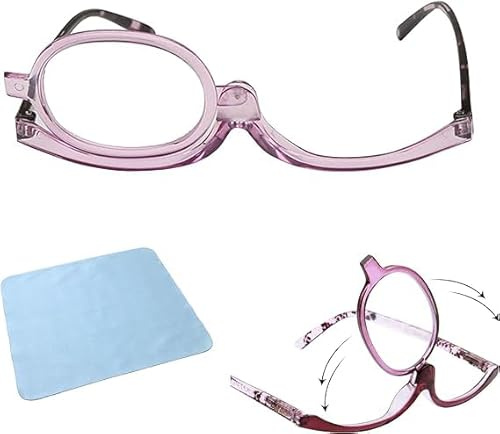 KARELLS Makeup Lesebrille, Make Up Brille, Vergrößerungs-Make-Up-Brille, Make-Up-Lesebrillen Damen, Drehbare Make-Up-Brillen, Vergrößernde Make-up Brille mit Flip-Down Einzelobjektiv