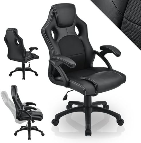 Juskys® Racing Schreibtischstuhl Montreal ergonomisch höhenverstellbar & gepolstert 120 kg belastbar Bürostuhl Drehstuhl PC Gaming Stuhl - schwarz