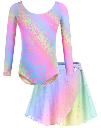 Bricnat Mädchen Ballettkleidung Baumwolle mit Chiffonrock Tütü | Zweiteiliges Tanzoutfit mit Balletttrikot und Chiffonrock für Ballett Gymnastik Training und Auftritte