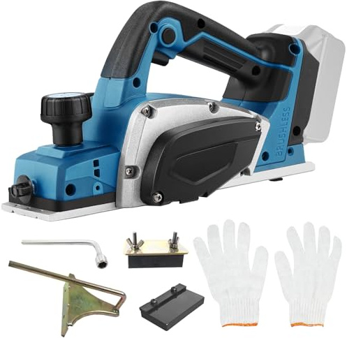 Akku Hobel Kompatibel mit Makita 18V Batterie, Professional Elektrisch Holz Einhandhobel, 15000RPM, Hobelbreite 82 mm, Spantiefe 2mm, Ideal für DIY Projekte, Holzarbeiten, Möbel (Ohne Akku)