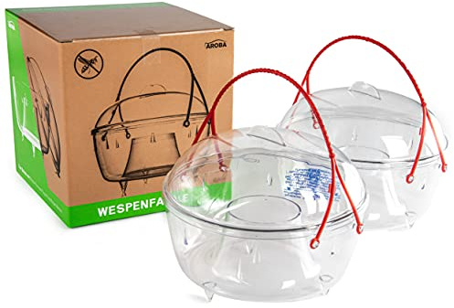 AROBA 2-Pack Wespenfalle für Draußen - 18cm Große Wespenabwehr – Umweltfreundlich chemiefreie Anti Wespen & Mückenfalle für Garten & Terrasse – Transparent zum Aufhängen oder Aufstellen