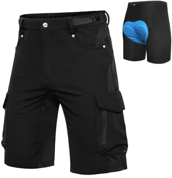 Cycorld MTB Fahrradhose Herren kurz: 4D-gepolstert | Radlerhose mit separater Innenhose, Sitzpolster, verstellbarem Bund, Stretch, Atmungsaktiv, Schnelltrocknend, 6 Taschen