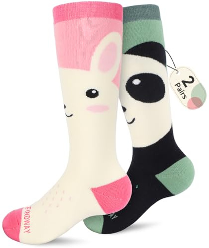 Findway Kinder Skisocken, Hochleistungs-Warme Weiche Thermosocken für Jungen und Mädchen, 2 Paar Packung OTC Anti-Rutsch-Karton Winter Socken für Ski, Snowboard, Schneeschuhwandern, Wandern