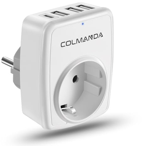 Mehrfachsteckdose mit 3 USB Ladegerät (3A) und 1 Typ-C Port (3A) | USB Steckdose 4000W mit Kindersicherung Schalter für Phone und Haushaltsgeräte-Weiß