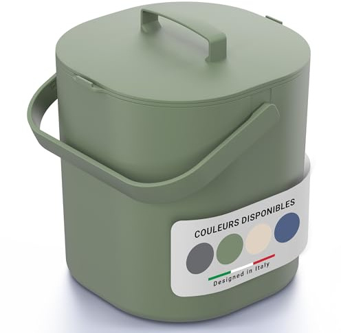 PTMS® Biomülleimer Küche 6L - Geruchsdichter Deckel gegen Fruchtfliegen | Praktischer Deckel zum Einhängen & Innensieb - Spülmaschinenfester Komposteimer Küche in modernem Design