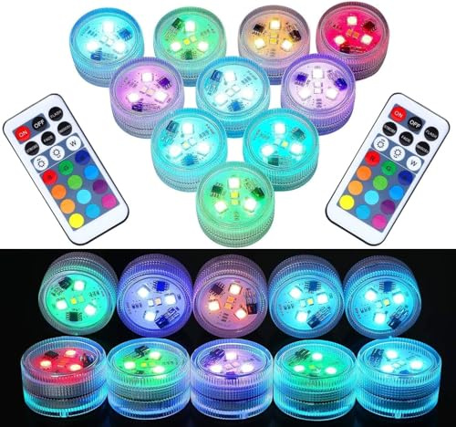 Mini Unterwasser Licht RGB Multi Mehrfarbige LED Teichbeleuchtung 10pcs Wasserdichte Teelichter mit Fernbedienung Multicolor Halloween Dekoration für Garten Aquarium Vase Badewanne Hochzeit Spa