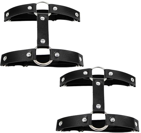 Biglumin Strumpfband - 2 Stück Leder Bein Strumpfband Schwarz,Oberschenkel Band, Verstellbare Strumpfhalter, Personalisierte und vielseitige Accessoires, Cosplay-Partyzubehör,Leg Accessoires