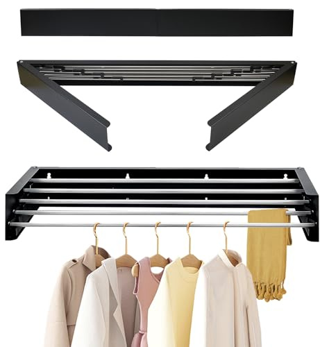 Gemsaya Wäscheständer zur Wandmontage, 100cm Ausziebar Wandtrockner, Edelstahl klappbar Wäschetrockner, Schwarz Faltbar Wandmontiert Wäscheleine, 50 kg Tragkraft, für Indoor & Outdoor, Balkon