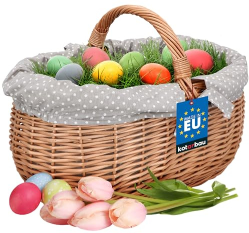 KOTARBAU® Weidenkorb mit Henkel 47x31x32 cm, Einkaufskorb geflochten Weide