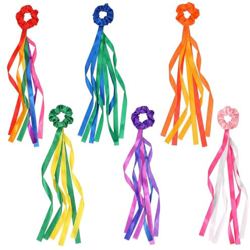 Quilax 6 Stück Regenbogen Bänder,Bunt Tanz Streamer,Hand Regenbogen Tanzbänder,Mädchen Rhythmische Gymnastikband mit Handgelenk Haarring,Requisiten Dekoration