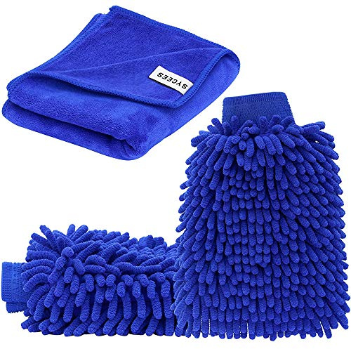 SYCEES Wasserdicht Mikrofaser Handschuh (Autowaschhandschuh & Microfasertuch Set)