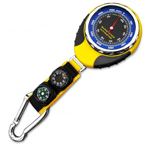Uadme Höhenmesser Barometer, 4 in 1 Multifunktions Thermometer Tragbare Barometer Analog Altimeter Outdoor Mini Kompass, zum Verschenken, Camping im Freien, Bergsteigen