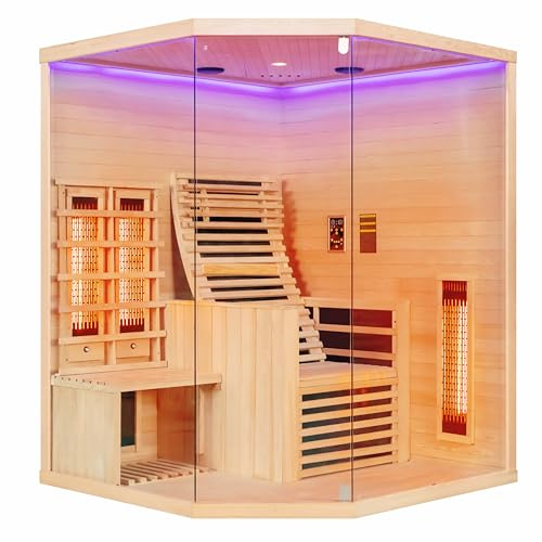 SANOTECHNIK Infrarotkabine Carbon 3 – 2‑Personen Infrarotsauna 150×150×195 cm | 3 Vollspektrum‑Strahler & 7 Carbon‑Platten (2 550 W), LED‑Sternenhimmel, Bluetooth‑MP3 – Art.Nr. J11150