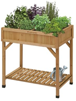 VegTrug Kräutergarten Hochbeet - Natural - 78x58x80 cm - 8 Pflanztaschen | Platzsparender Pflanzkasten aus 100% FSC-Zedernholz - wetterfest für Balkon, Terrasse & Garten - Kräuterbeet 55 L Volumen