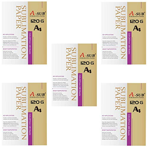 A-SUB Sublimationspapier A4, 210x297 mm, 500 Blatt, 120 g/m², kompatibel mit EPSON, SAWGRASS, RICOH, BROTHER Sublimationsdruckern