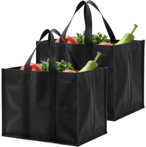 2-teilige schwarze wiederverwendbare Lebensmitteltaschen Einkaufstasche Einkaufstasche mit Griffen Faltbare waschbare Ständer aufrecht verstärkte Tasche mit Griff-Halten Extra groß für das tägliche Le