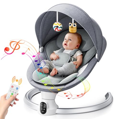 Kotsy Babywippe Elektrisch mit Anpassung der APP-Steuerung,Babyschaukel elektrisch mit 5 Natürlichen Schaukelgeschwindigkeiten, mit Timing,mit Fernbedienung,0-9 kg,Musik