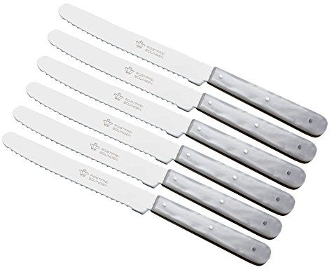 Schwertkrone® Frühstücksmesser Wellenschliff 6 Stück [MADE IN GERMANY] - Tafelmesser - Brötchenmesser - Buttermesser - Scharfes Messer - Wellenschliffmesser - Messer mit Wellenschniff