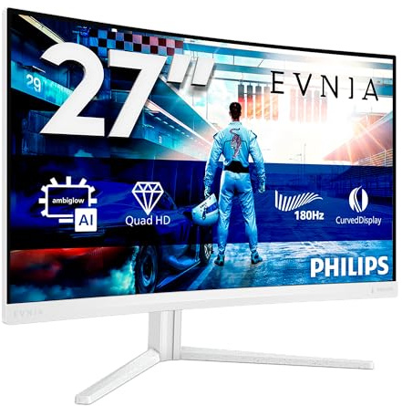 Philips Evnia 27M2C5501-27 Zoll Quad HD Curved Gaming Monitor, 180 Hz, 1 ms, FreeSync Premium, HDR10, Ambiglow (2560x1440, 2X HDMI 2.0, 1x DisplayPort 1.4) Weiss