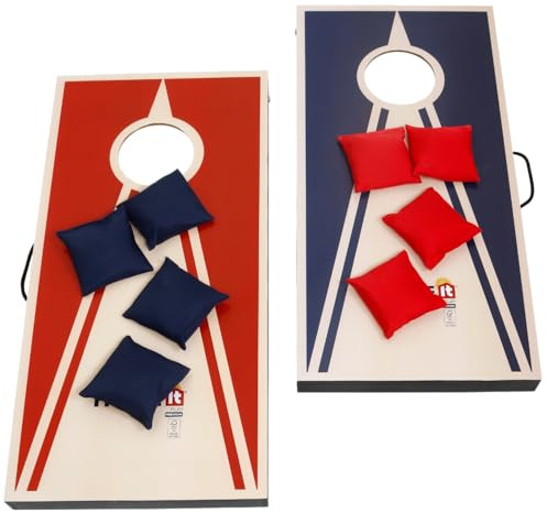 HOME It® Cornhole Spiel Outdoor | Faltbares Sackloch Spiel mit 2 Boards & 8 Wurfsäckchen (Rot & Blau) | Leicht zu transportieren, ideal für Garten, Strand & Camping