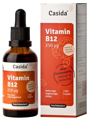 Casida Vitamin B12 Tropfen - mit aktivem B12 Methyl- & Adenosylcobalamin - Frei von Alkohol - Aus der Apotheke - vegan - laborgeprüft - in Deutschland produziert - Langzeitvorrat - 50 ml