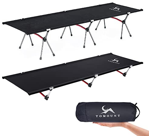 FreiZelt Feldbett Leichtes Campingliege Aluminiumlegierung Kompaktes Campingbett Reisebett für Balkon, Garten, Zelten, Outdoor Wanderung - Schwarz