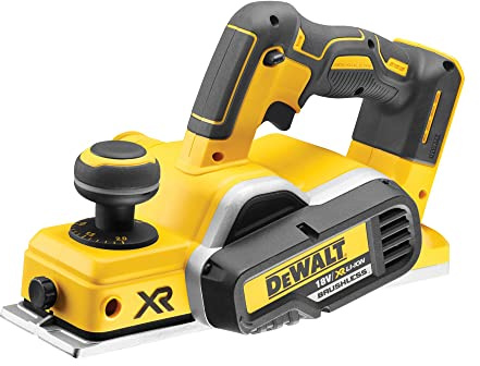 Dewalt 18 Volt Akku-Hobel DCP580NT (bürstenloser Motor, Messerwellenbreite 82 mm, max. Spantiefe 2 mm, max. Falztiefe 9 mm, Tiefeneinstellung in 1/10 mm Schritten, Lieferung ohne Akku u. Ladegerät)