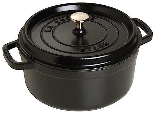 STAUB Cocotte, Gusseisen Bräter mit Deckel, 26 cm, 5,25 L, Rund, Alle Herdarten inkl Induktion, Made in France, Schwarz
