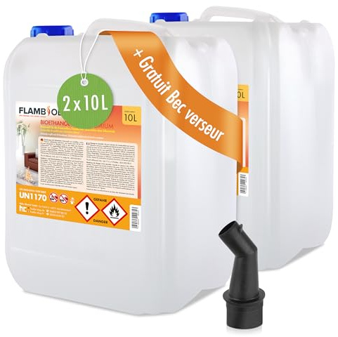 Höfer Chemie Bioethanol 96,6% Premium 2 x 10 L - Ethanol für Tischkamin, Kamin & Gartendeko für Draußen - Rauch- und Rußfrei - Aus Mais & Zuckerrüben