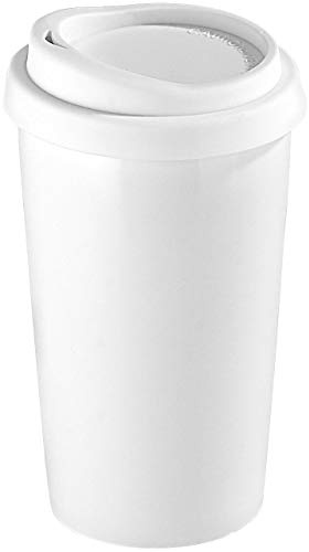 Rosenstein & Söhne Kaffeebecher: Coffee-to-go-Becher aus Keramik, Silikondeckel, 250 ml, doppelwandig (Coffee to Go Becher Silikon Deckel, Keramikbecher mit Deckel, Tasse)