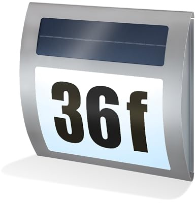 Esotec Solar Hausnummer beleuchtet Coldwave, kaltweiß, Hausnummernschild, Dämmerungsschalter, LED Wandleuchte, Hausnummernleuchte, Edelstahl, Metall, IP44, wetterfest, außen, 102036