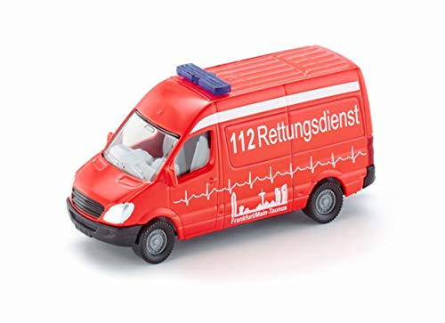 Siku 0805, Krankenwagen, Metall/Kunststoff, Rot, Vielseitig einsetzbar, Spielzeugfahrzeug für Kinder
