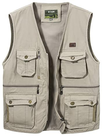 Oralidera Herren Anglerweste Ärmellos Jacke Outdoor Weste Jagdweste Sommer Herrenwesten Sportlich Fotografie Funktionsweste mit Vielen Taschen, Beige, XL