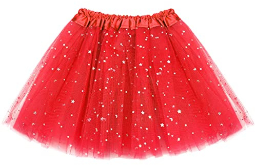 Syhood Tutu Rock 3 Schichten Stern für Mädchen 3+ Jahre, Rot | Pailletten Tanz Ballettrock, 3-Lagiger Tüllrock, Mit Stern Design, Für Ballett und Tanz Aufführungen