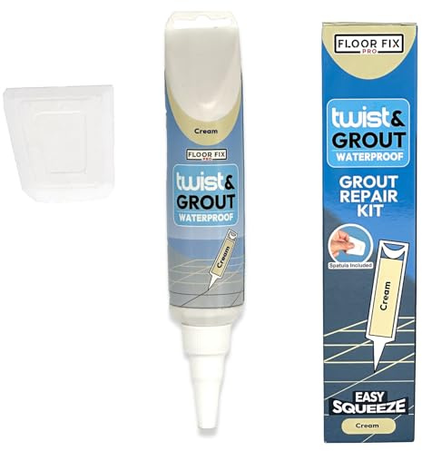 Twist & Grout Fugenmörtel–Von Floor-Fix Pro – Schnelle Reparatur für Fliesen in Bad, Dusche und Küche – Vorgemischtes, Langlebiges und Wasserfestes Fliesenrenovierungsset–Inklusive Spachtel (Creme)